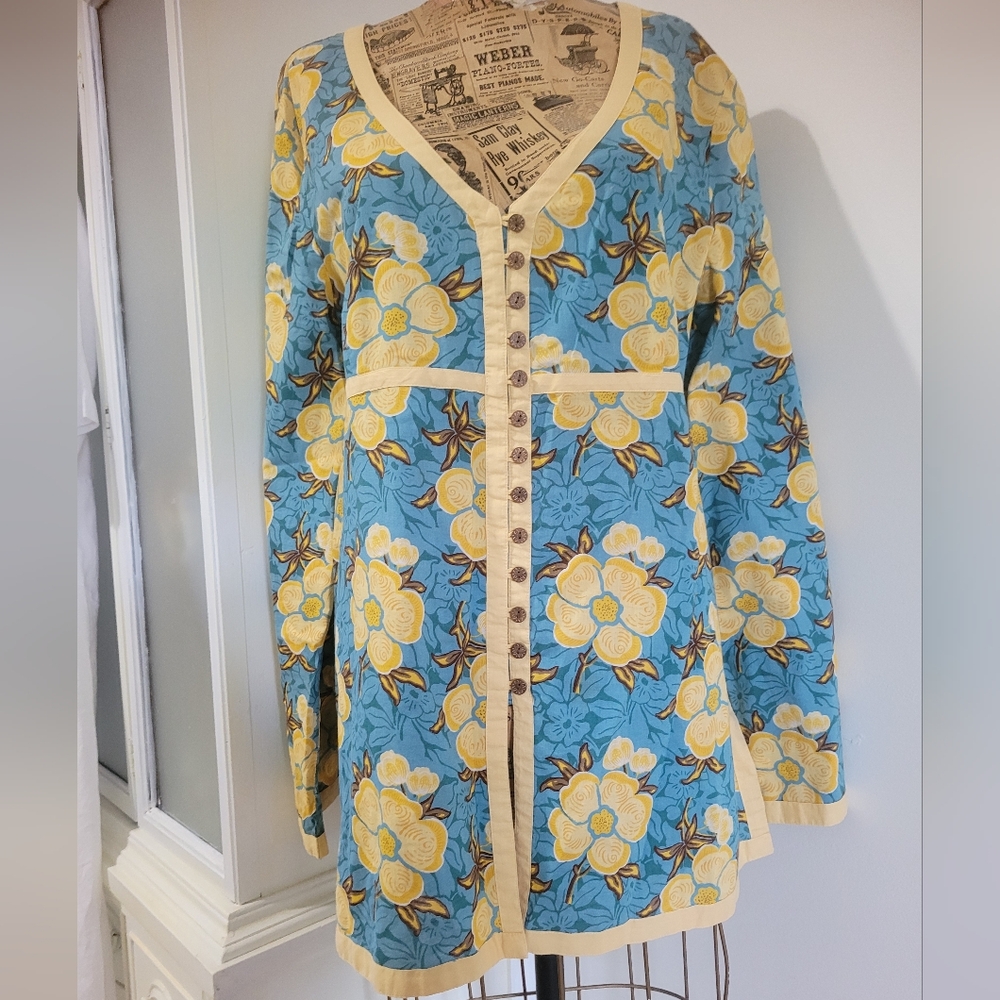 Liz&Co Blouse Womens XL Floral V Neck Long Sleeve Button Up Shirt Top